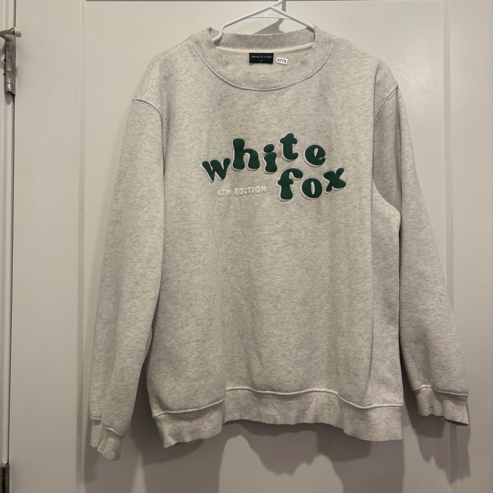 White Fox 4th Edition Crewneck Sweatshirt Grey Green Logo M/L